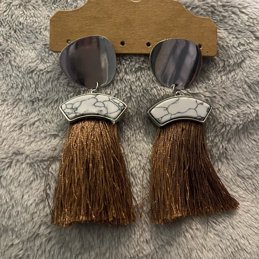 Luxurious Silver and Brown Tassel Earrings